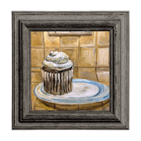 a painting of a cupcake on a plate